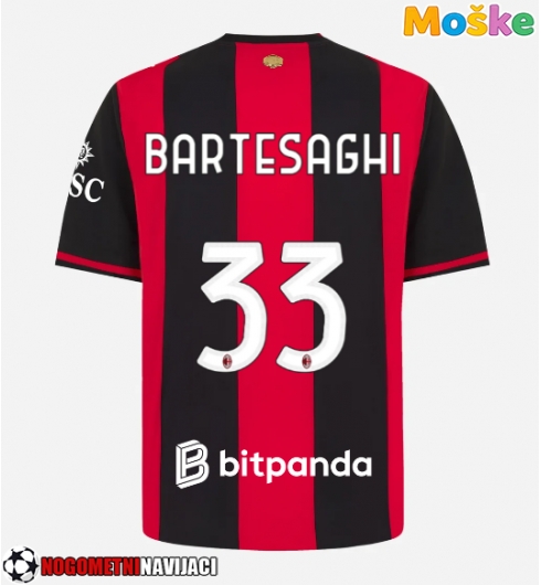 Moške Nogometnih dresov AC Milan Davide Bartesaghi #33 Domači 2026-27 Kratki rokavi Moške Nogometnih dresov AC Milan Davide Bartesaghi #33 Domači 2026-27 Kratki rokavi